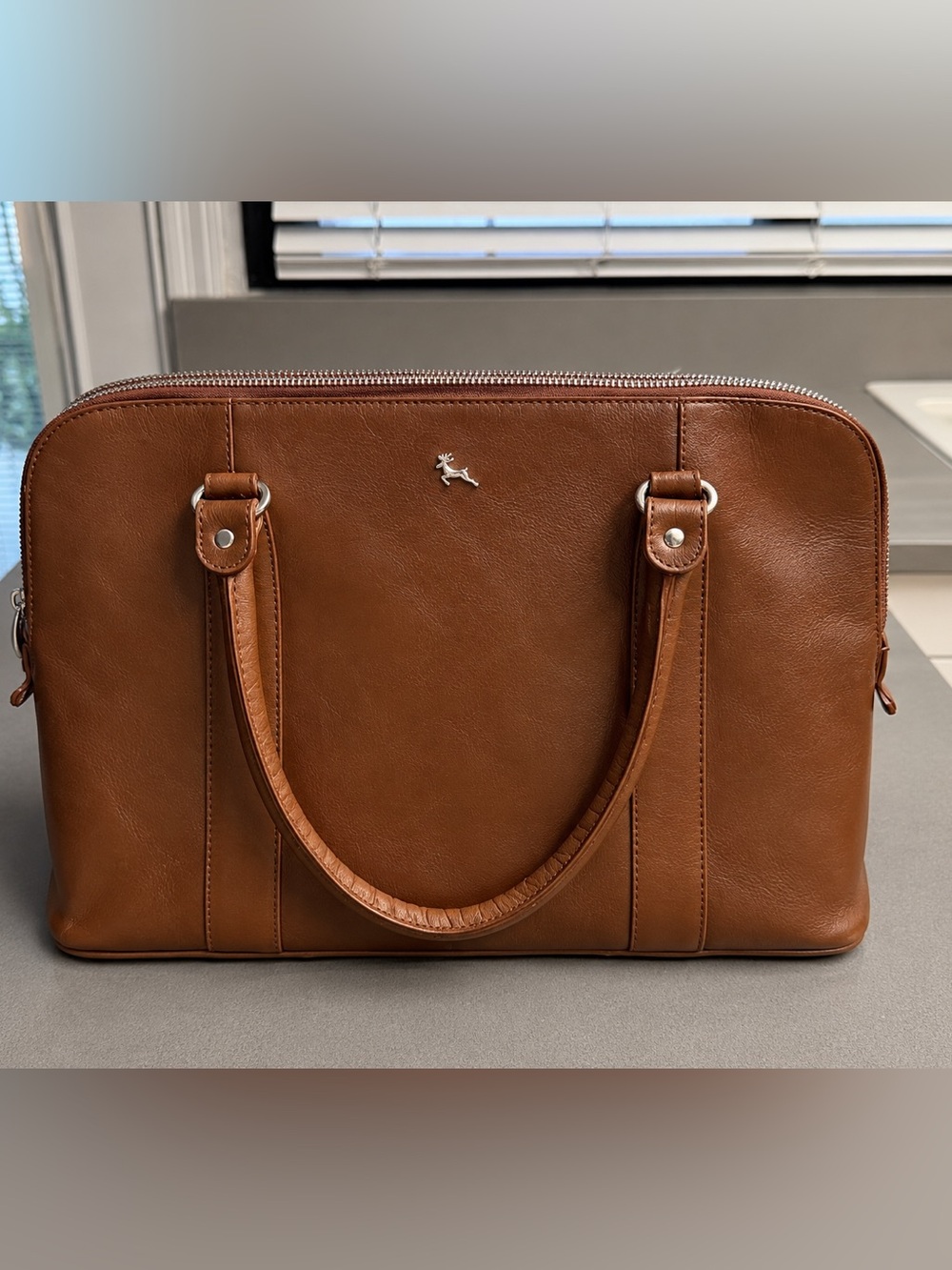 Ashwood Gina Bridge Brown Genuine Leather 3 Compartment Satchel Tote Handbag